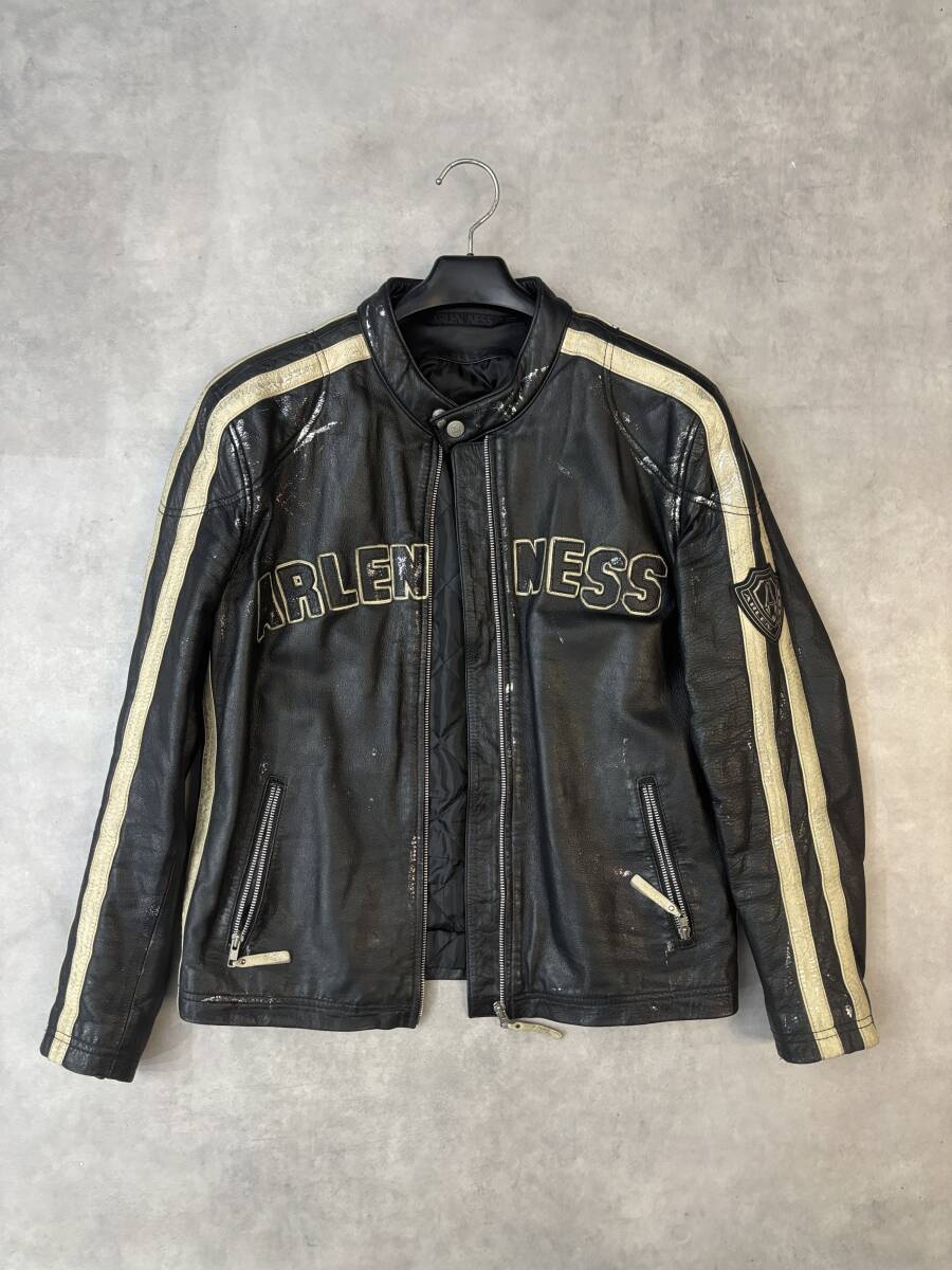 ARLEN NESS アレンネス ダメージヴィンテージ加工 リアルレザー サイドライン ライダースジャケット sizeL 美品 レーシングジャケット拍卖