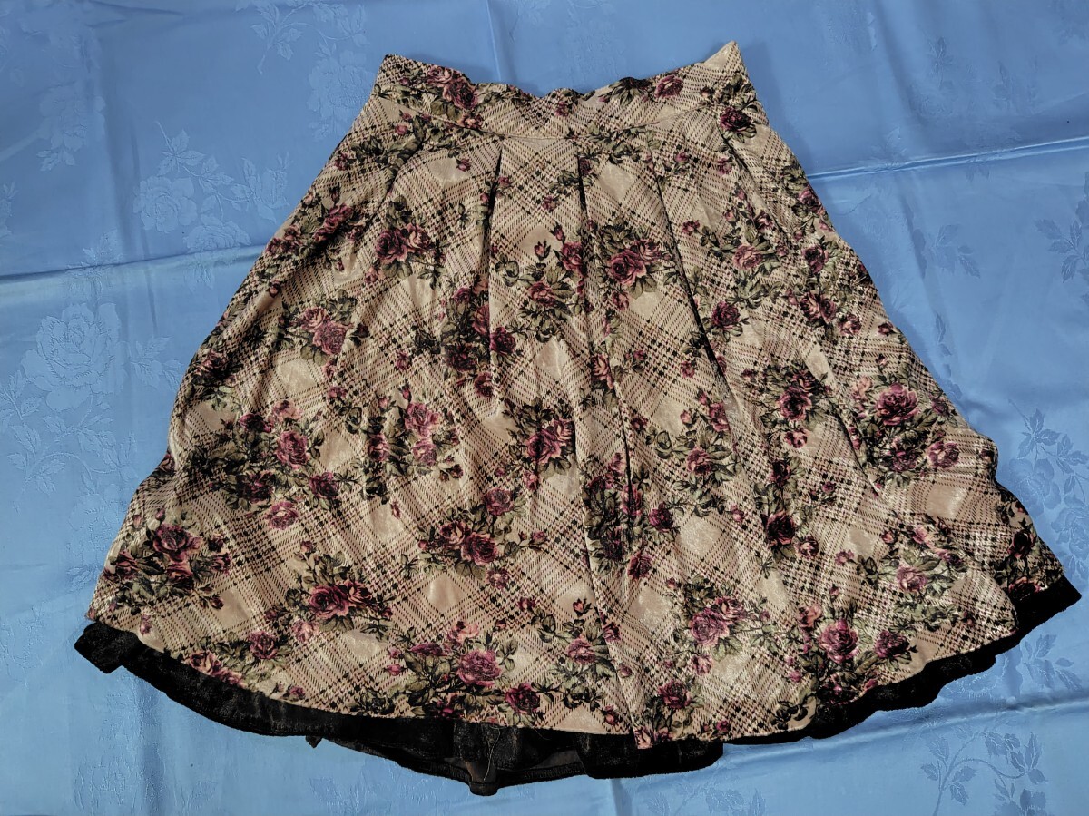 レストローズ ナンシーチェック柄ベロアスカート ピンク拍卖