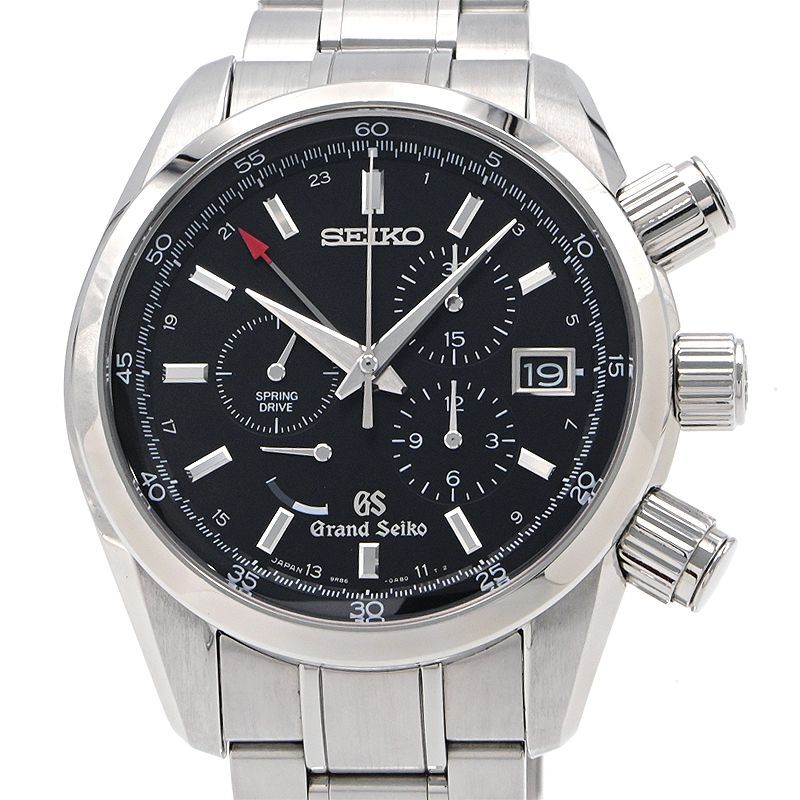 グランドセイコー メンズ SBGC003 9R86-0AA0 箱保 クロノグラフ 裏スケ GMT カレンダー ブラック スプリングドライブ 腕時計 中古 送料無料拍卖