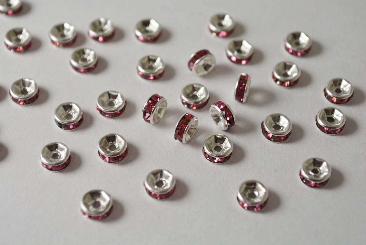 ビーズクラブ ロンデル メタルビーズ スペーサー ピンク 銀 平型 6mm 45個 ブレスレット ネックレス 金具 金属ビーズ拍卖