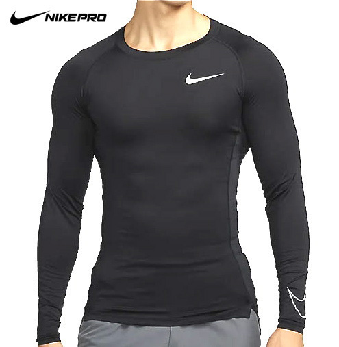 【新品】ナイキ プロ クルー ネック 長袖【991-010:黒】L インナー コンプレッション Tシャツ トレーニング ジム ゴルフ NIKE PRO拍卖
