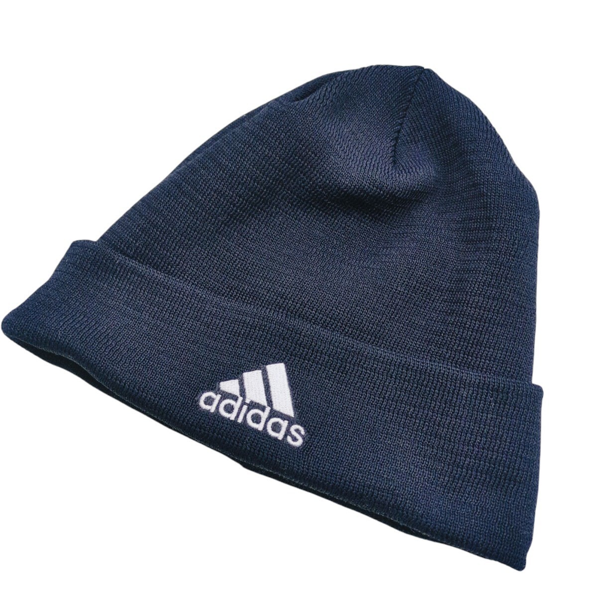 57〜60cm adidas アディダス ニット帽 帽子 ネイビー ポリエステル拍卖