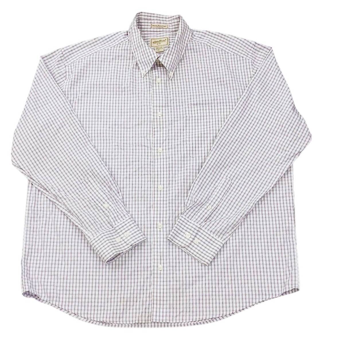 XL Eddie Bauer シャツ ボタンダウンシャツ チェック ライトパープル 長袖 リユース sh0786拍卖