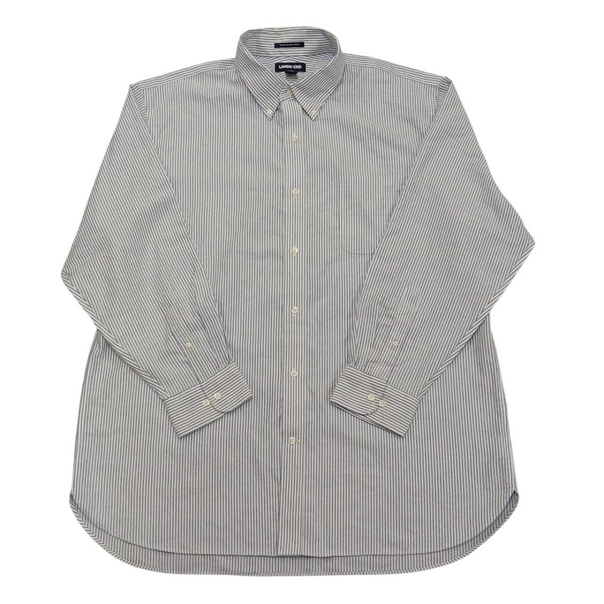17 1/2-34 XL相当 LANDS'END 長袖シャツ ボタンダウンシャツ ストライプ ライトブルー sh0795拍卖
