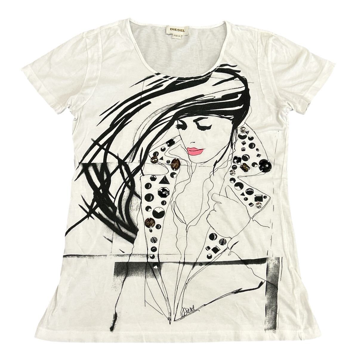 S DIESEL Tシャツ レディース 前面プリント ホワイト 半袖 リユース ts2932拍卖