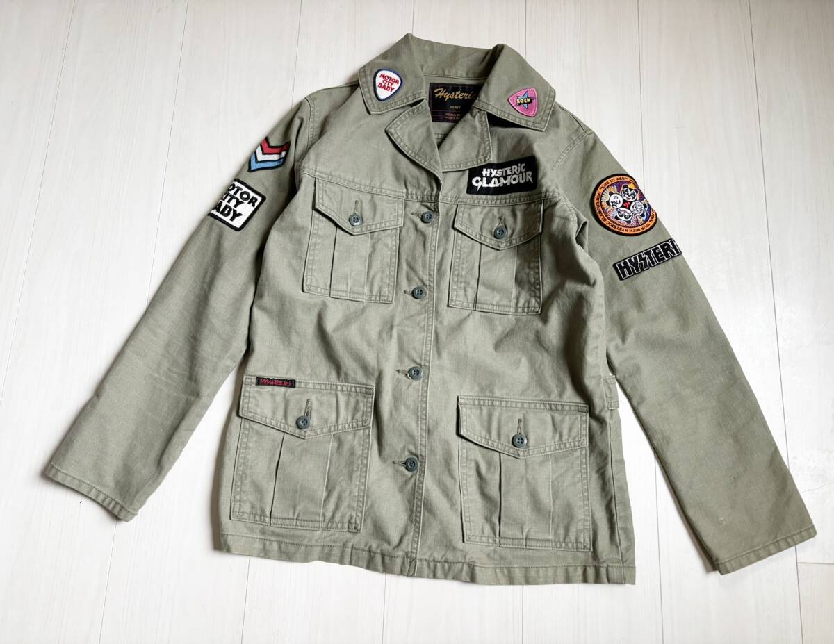 HYSTERIC GLAMOUR ヒステリックグラマー ジャケット ピック ロゴ ワッペン 刺繍 M‐65 ミリタリー 120 カーキ JAPANESE RABEL ▼0451拍卖