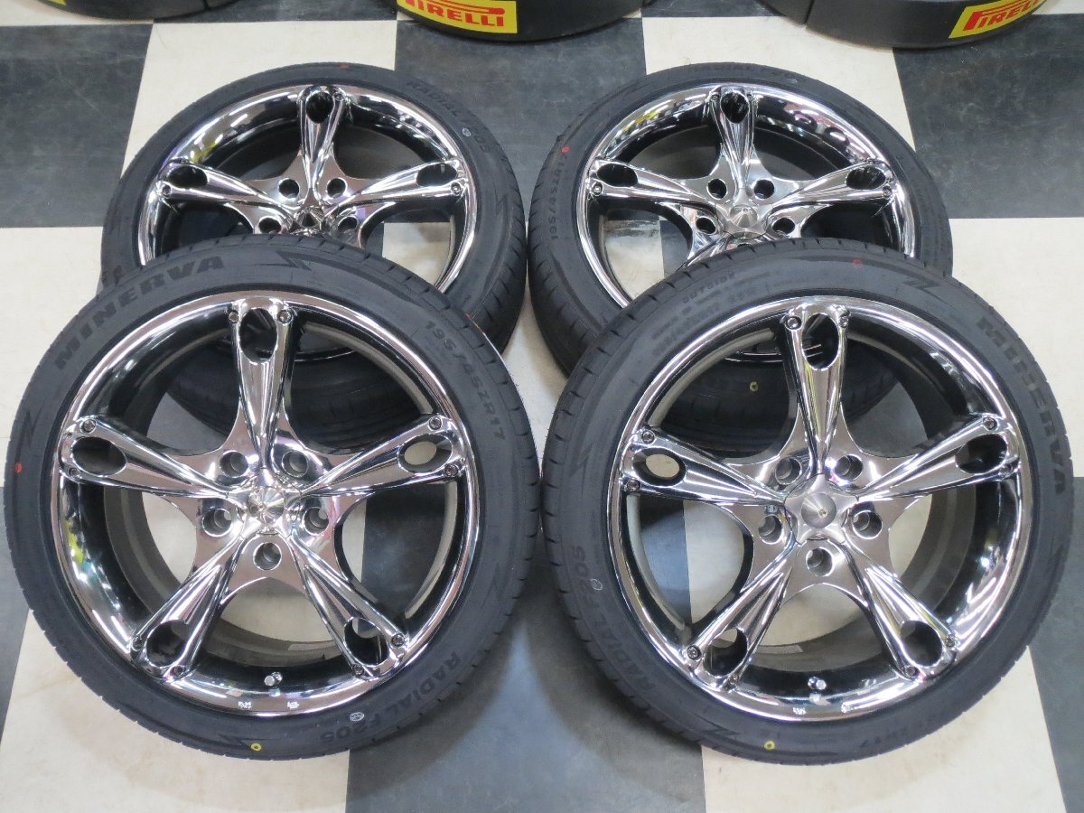 希少 HINODEX ヒノデックス 17インチ CR-Z 7J +48 5H114.3 展示品 25年製 MINERVA F205 195/45R17 新品 USDM メッキホイール拍卖