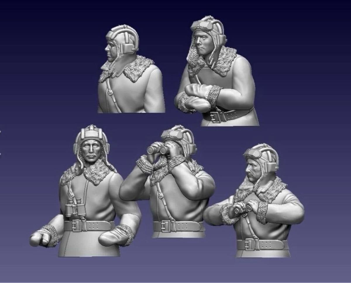 1/72 レジンキット 未塗装 WWⅡ ソ連軍 戦車兵士半身フィギュア5体 冬季装備 240425拍卖