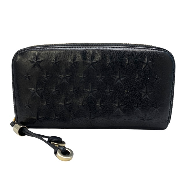 ジミーチュウ JIMMY CHOO 財布 長財布 ロングウォレット ラウンドファスナー スター 星 エンボス加工 レザー ブラック 黒拍卖