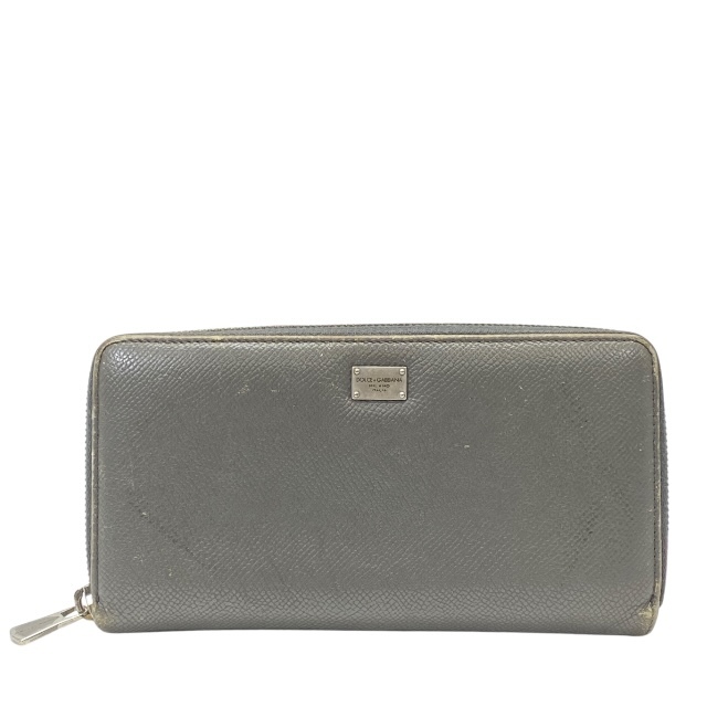 DOLCE&GABBANA ドルチェ&ガッバーナ 長財布 財布 ロングウォレット ラウンドファスナー ロゴ レザー グレー系拍卖