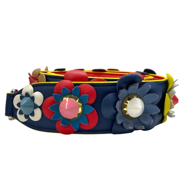 フェンディ ストラップユー ロング ショルダーストラップ バッグ用アクセサリー フラワーモチーフ スタッズ レザー マルチカラー拍卖