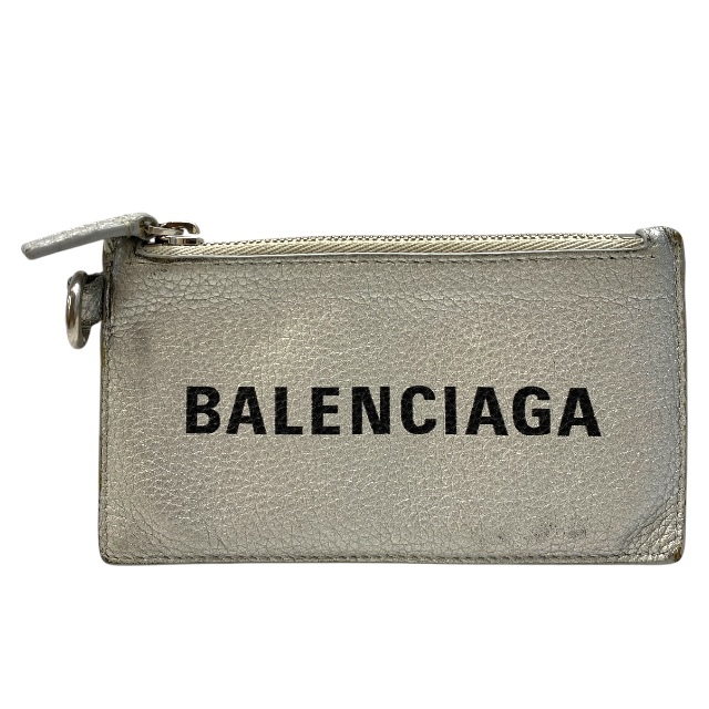 BALENCIAGA バレンシアガ 594548 フラグメントケース 小銭入れ コインケース カードケース ロゴ レザー シルバー ネックストラップ付拍卖