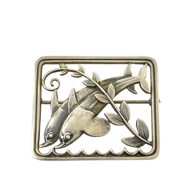 GEORG JENSEN ジョージジェンセン ブローチ ピンブローチ 251 イルカ 植物 モチーフ デンマーク製 スターリングシルバー シルバー拍卖