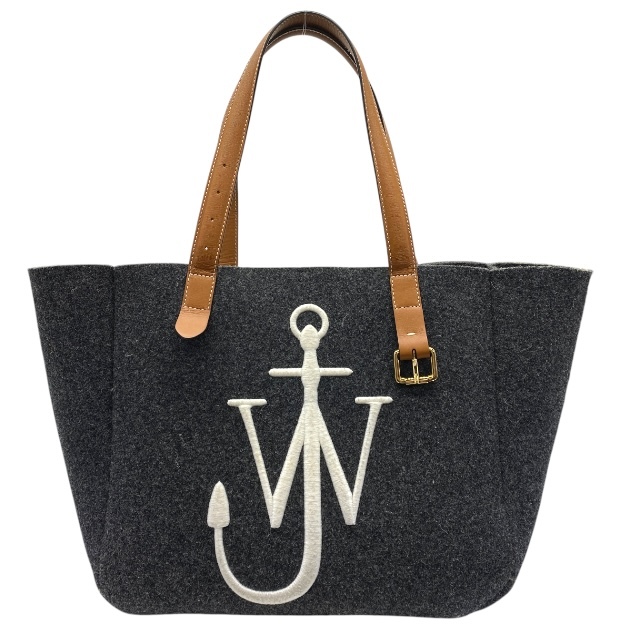 JW ANDERSON ジェイダブリュー・アンダーソン アンカー ベルトトート ハンドバッグ 手持ち鞄 肩掛け ロゴ刺繍 フェルト素材 ブラック拍卖