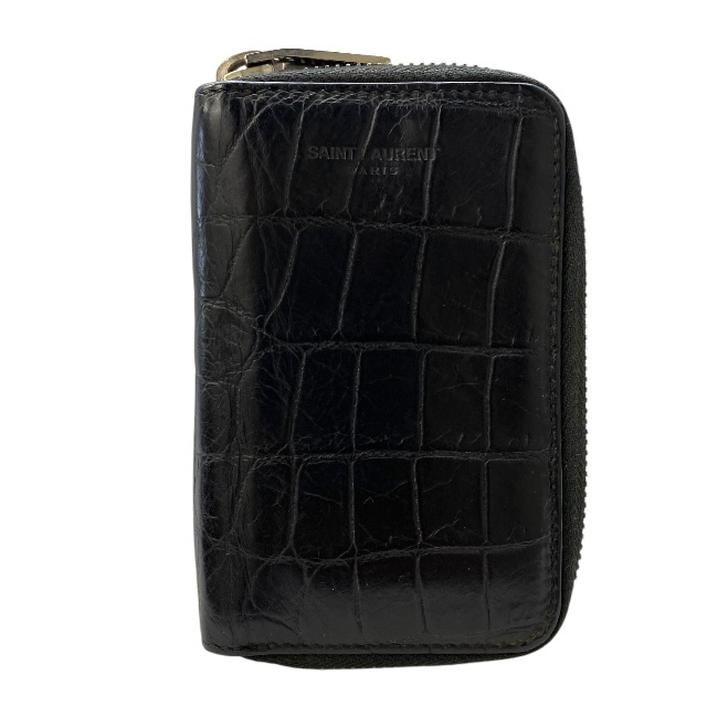 SAINT LAURENT サンローラン 6連 キーケース カードケース ラウンドファスナー ロゴ クロコ型押しレザー ブラック拍卖
