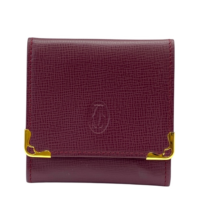 【美品】Cartier カルティエ マストライン コインケース 小銭入れ ミニ財布 スクエア ロゴ レザー ボルドー拍卖