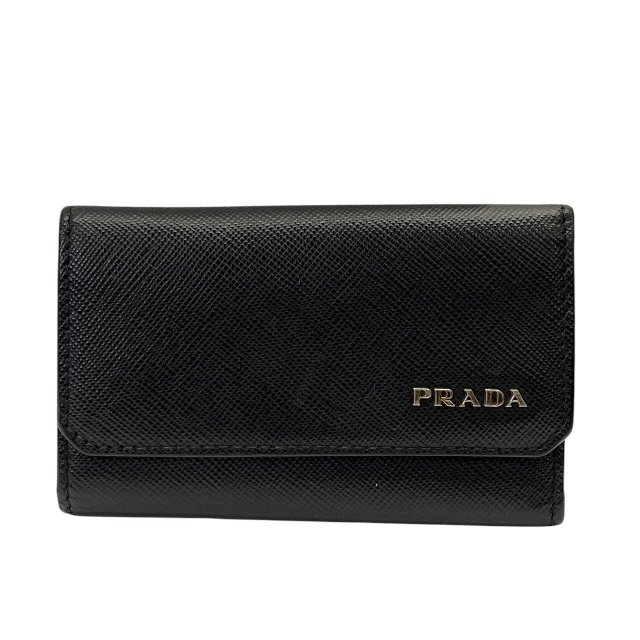 PRADA プラダ 6連 キーケース コンパクト ロゴ レザー ブラック 黒拍卖