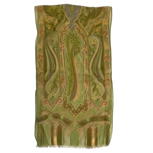 ETRO エトロ スカーフ ストール ショール アクセサリー 小物 シースルー 総柄 ライトグリーン マルチカラー拍卖