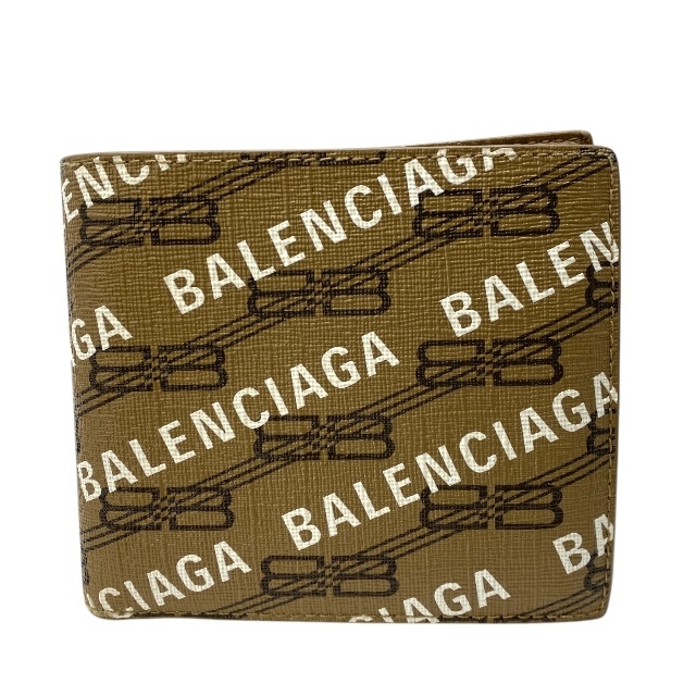 BALENCIAGA バレンシアガ 594315 財布 二つ折り財布 折財布 コンパクトウォレット ロゴ レザー ベージュ拍卖