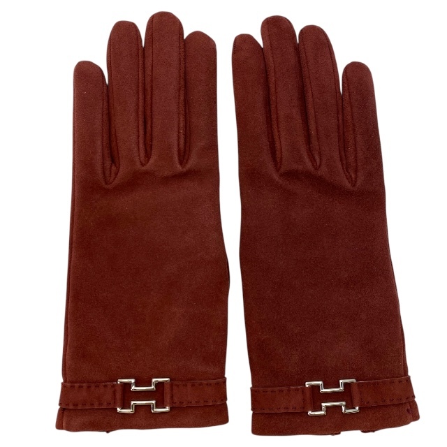 HERMES エルメス グローブ 手袋 アクセサリー 小物 Hロゴ スエード カシミア ボルドー (サイズ 7 1/2)拍卖