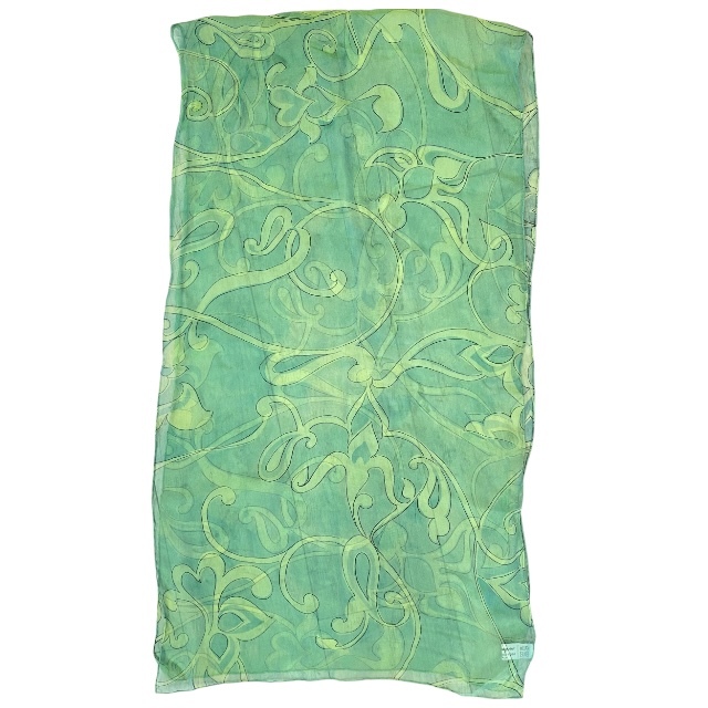 Salvatore Ferragamo フェラガモ スカーフ ストール ショール アクセサリー 小物 総柄 シースルー シルク ライトグリーン拍卖