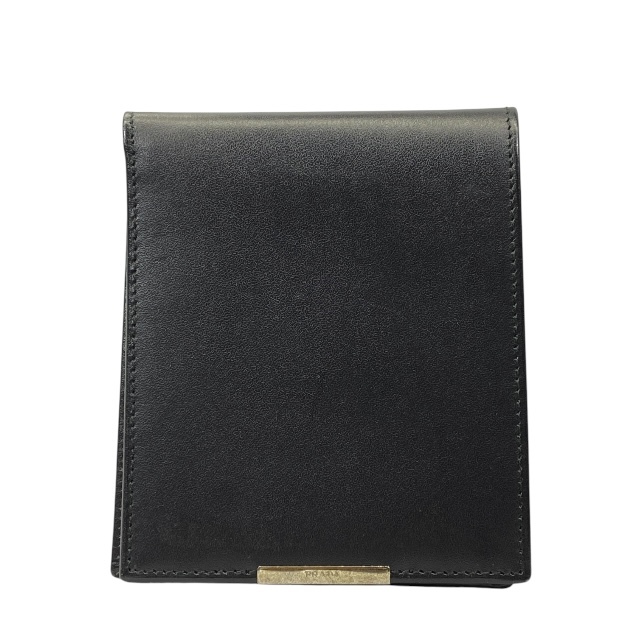 PRADA プラダ 財布 二つ折り財布 折財布 コンパクトウォレット ミニ財布 札入れ ロゴ レザー ブラック拍卖