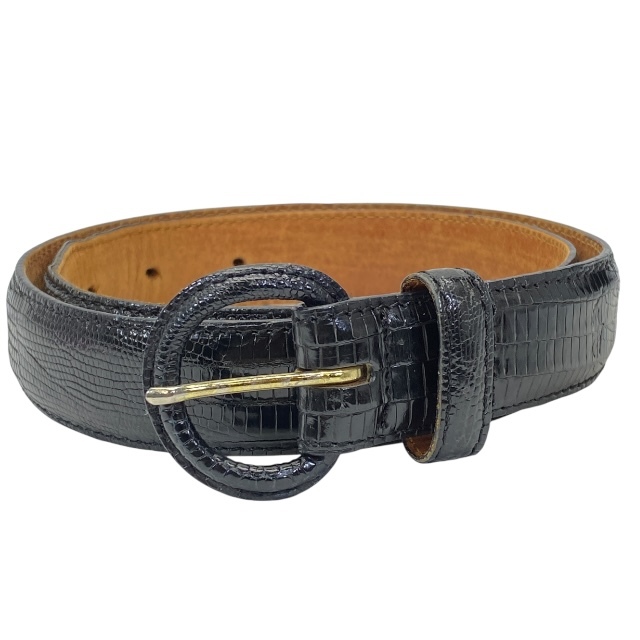 RALPH LAUREN ラルフローレン ベルト アクセサリー 小物 クロコ型押しレザー ブラック拍卖