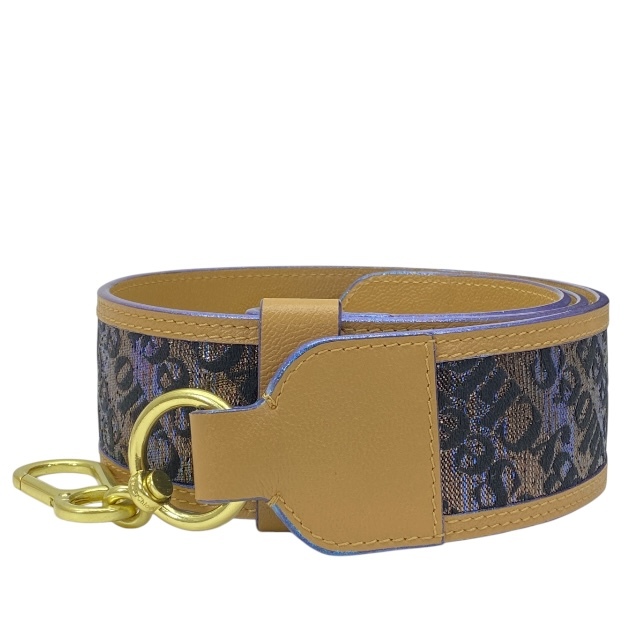 【美品】SEE BY CHLOE シーバイクロエ ショルダーストラップ バッグ用アクセサリー 小物 総柄 キャンバス レザー ベージュ ブルー系拍卖