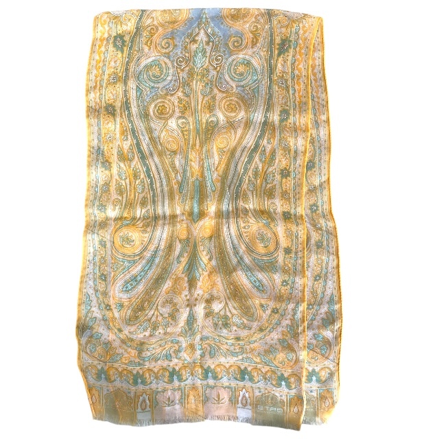 ETRO エトロ スカーフ ストール ショール アクセサリー 小物 ペイズリー柄 総柄 シースルー シルク オレンジ マルチカラー拍卖