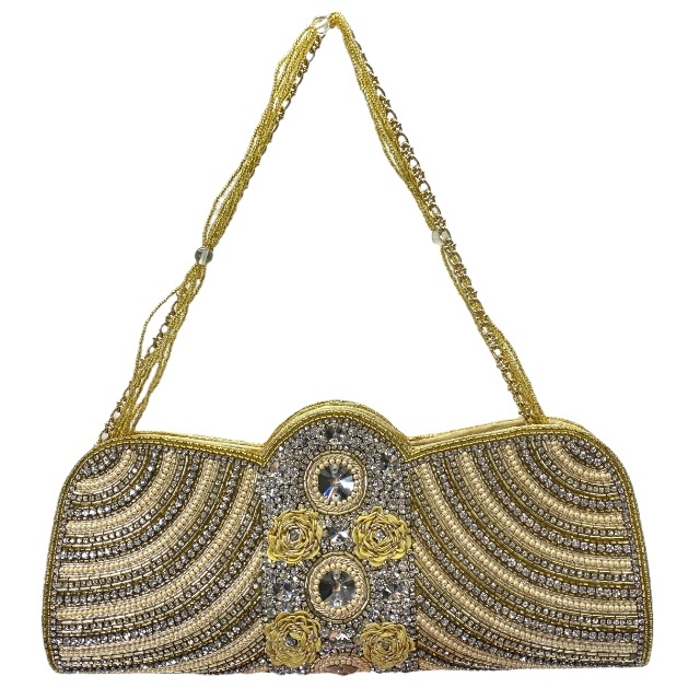 ABISTE アビステ ハンドバッグ クラッチバッグ チェーンバッグ ビーズ ラインストーン パール ゴールド拍卖