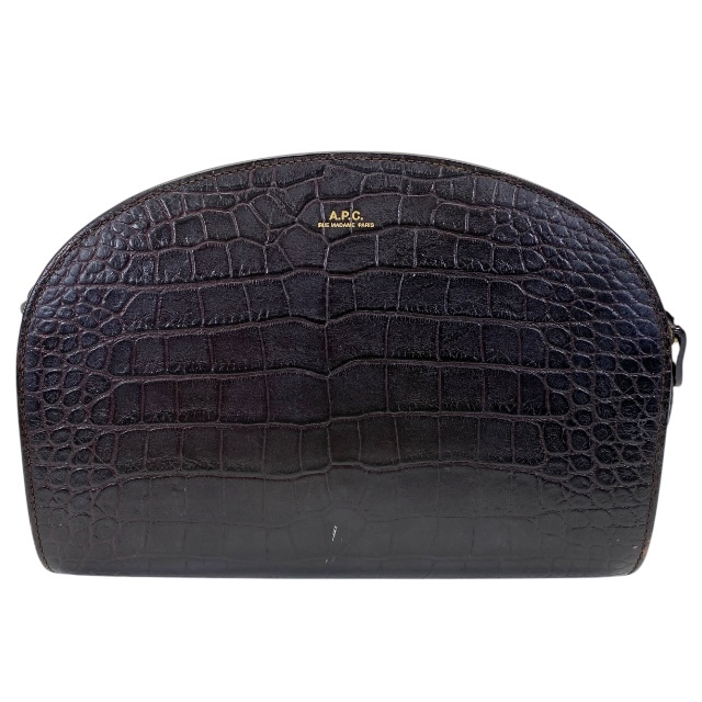 A.P.C. アーペーセー ショルダーバッグ クロスボディバッグ 肩掛け 斜め掛け ロゴ クロコ型押しレザー ダークパープル系拍卖