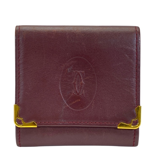 Cartier カルティエ マストライン コインケース 小銭入れ コンパクトウォレット ミニ財布 スクエア型 レザー ボルドー拍卖