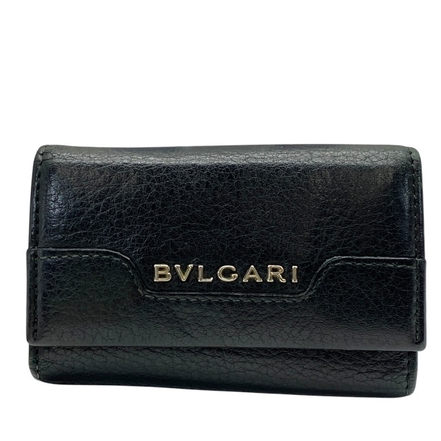 BVLGARI ブルガリ 6連 キーケース キーリング ロゴ コンパクト レザー ブラック拍卖