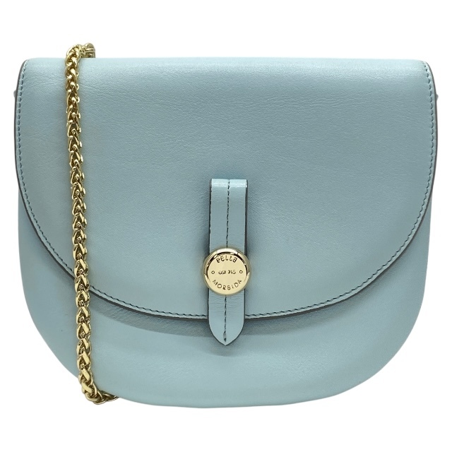 【美品】PELLE MORBIDA ペッレモルビダ VELA ヴェーラ ショルダーバッグ チェーンバッグ クロスボディバッグ ロゴ レザー アイスブルー拍卖