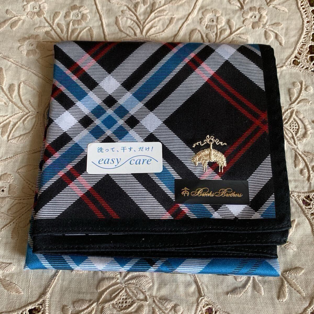 ブルックスブラザーズ ハンカチ easy care アポロコット加工 マーク刺繍 未使用 チェックB拍卖