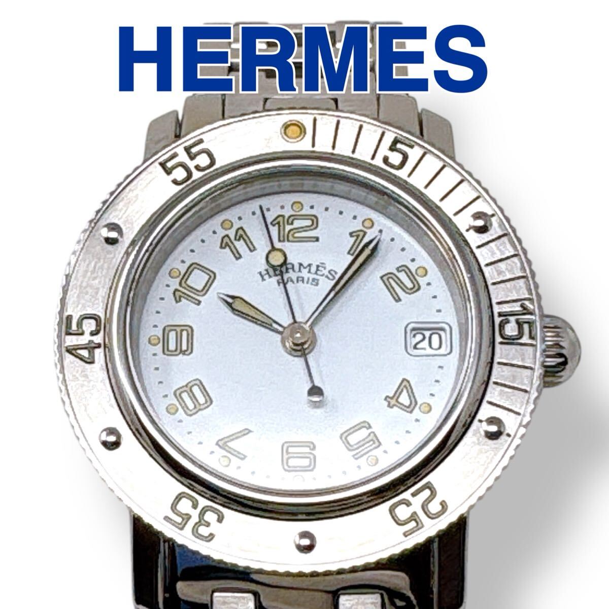 エルメス HERMES クリッパー ダイバー CL5.210 ホワイト文字盤 Dバックル クォーツ QZ デイト レディース 腕時計 時計 ブランド 稼働 美品拍卖