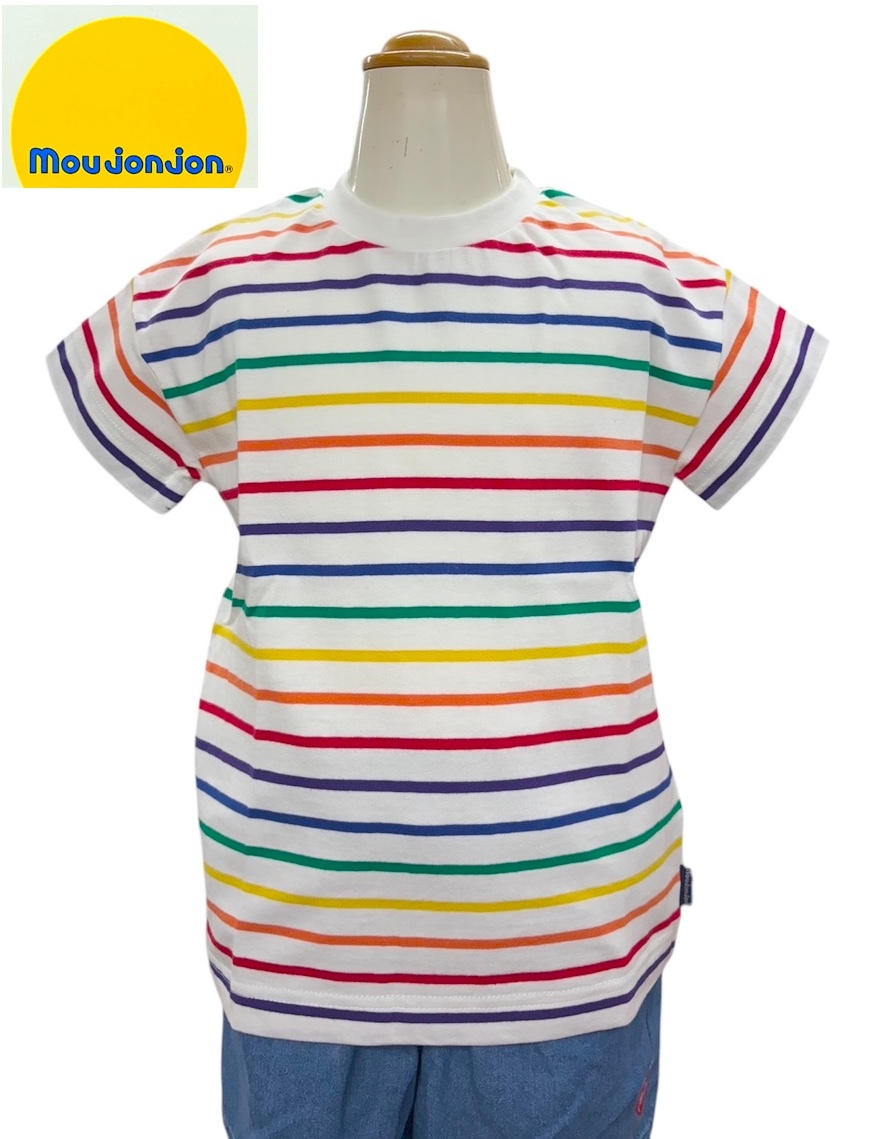 即決 新品タグ付 Moujonjon ムージョンジョン★ボーダー柄 天竺★子供 半袖シャツ/wt★子供 130cm 9-10才 ¥1760拍卖