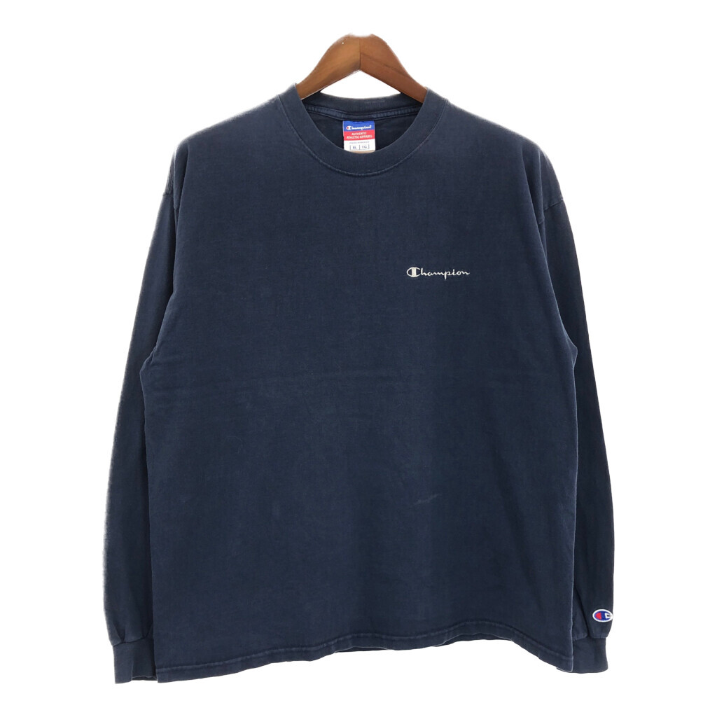 Champion チャンピオン AUTHENTIC オーセンティック ワンポイントロゴ 長袖シャツ ネイビー(メンズ XL)中古 古着 T6388拍卖