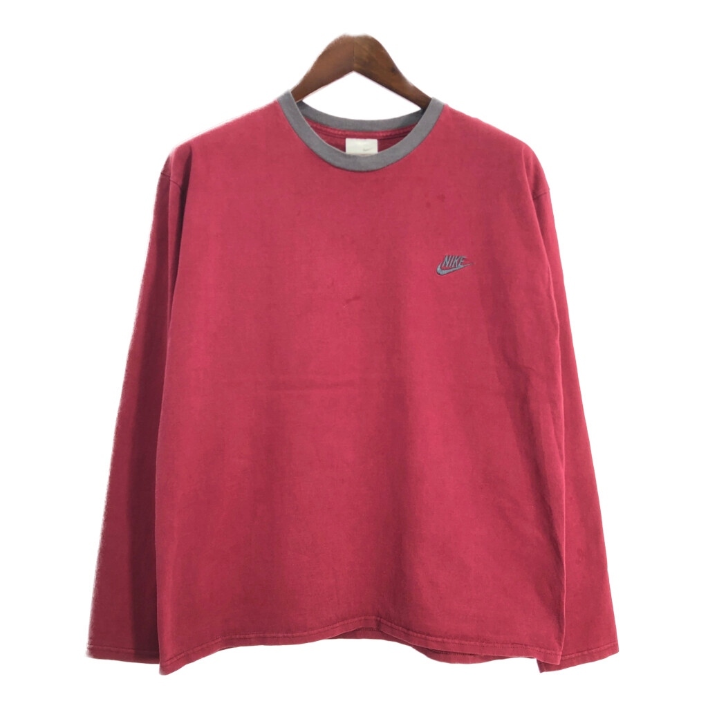 00年代 NIKE ナイキ ワンポイントロゴ 長袖Tシャツ スポーツ ワインレッド(メンズ L)中古 古着 T6496拍卖