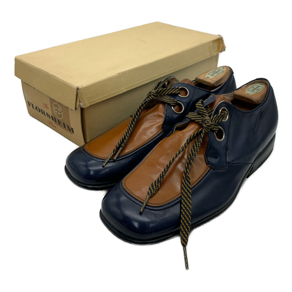 デッドストック 80年代 FLORSHEIM フローシャイム 外羽根式 Designer Collection レザーシューズ ネイビー(メンズ 10 D)中古 古着 KA2028拍卖
