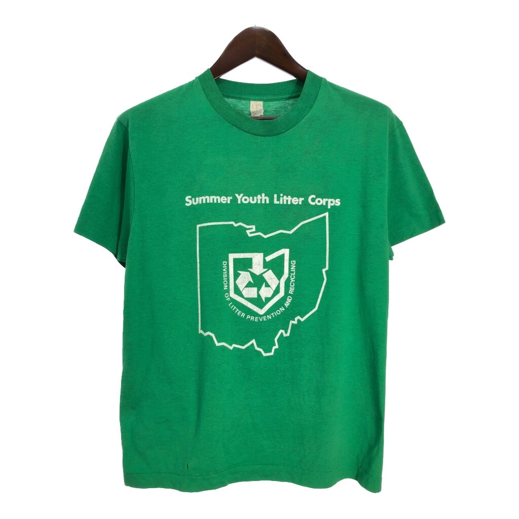 80年代 USA製 SCREEN STARS スクリーンスターズ 半袖Tシャツ グリーン(メンズ L)中古 古着 T7432拍卖