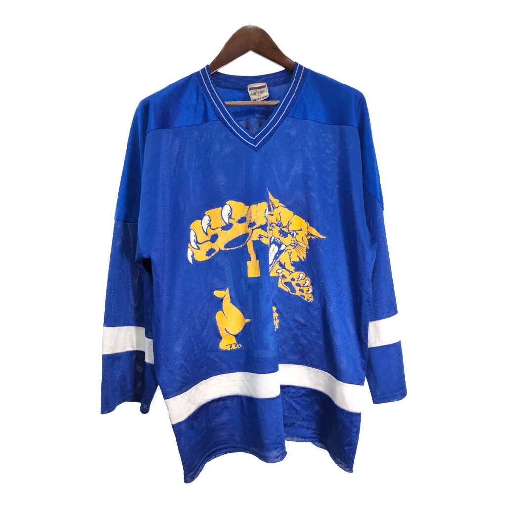90年代 USA製 ケンタッキー・ワイルドキャッツ ホッケーシャツ スポーツ カレッジ ブルー(メンズ L)中古 古着 T7450拍卖