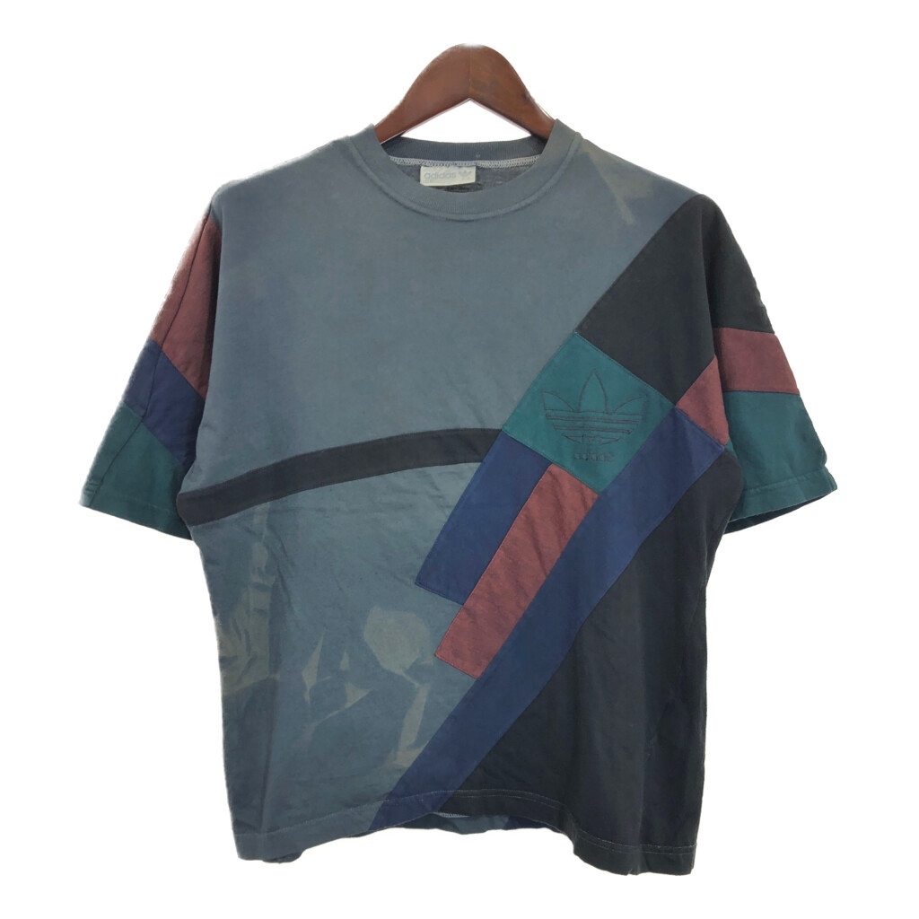 90年代 adidas アディダス 半袖Tシャツ スポーツ 幾何柄 グレー(メンズ F4)中古 古着 T7588拍卖