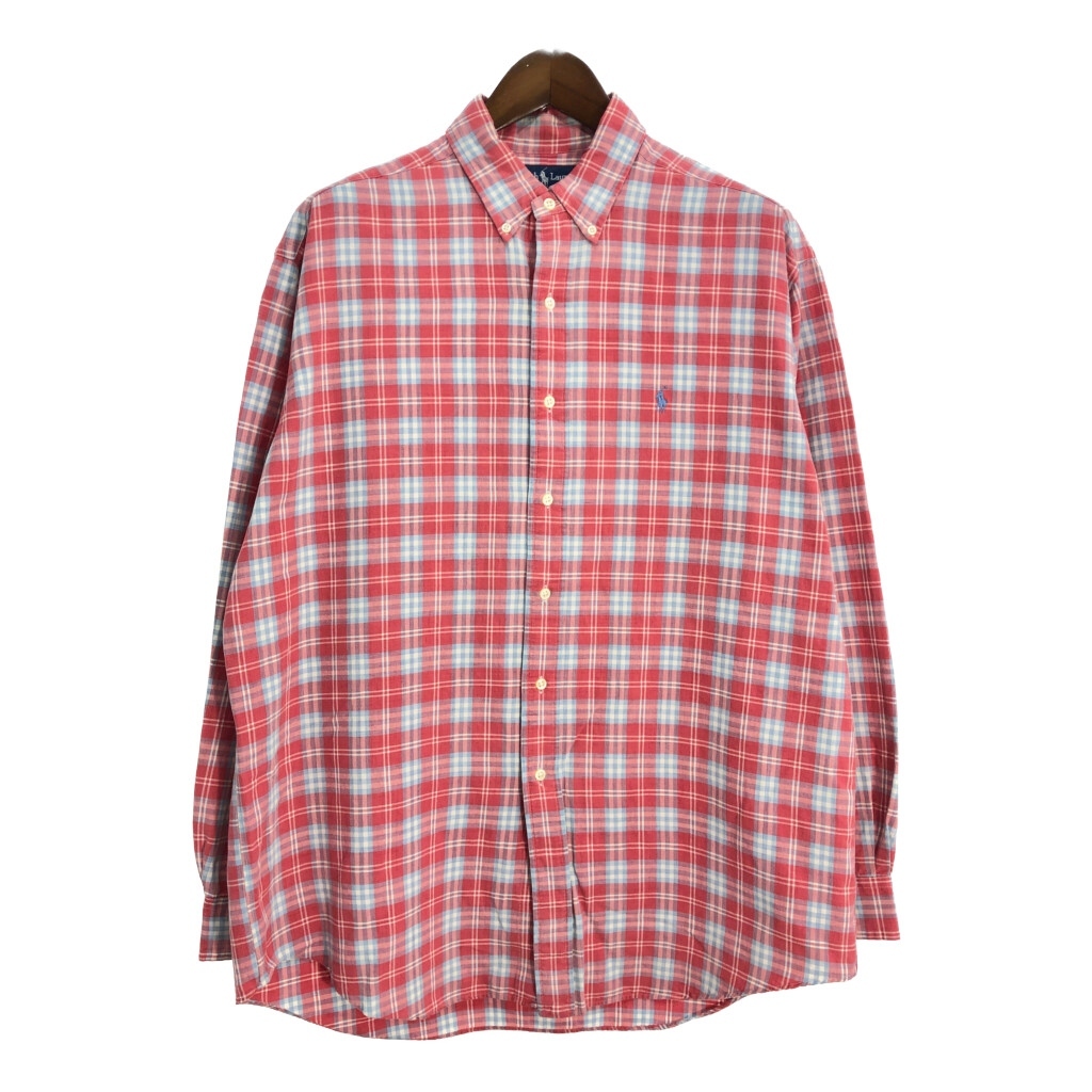 RALPH LAUREN ラルフローレン BLAKE 長袖ボタンダウンシャツ チェック レッド(メンズ L)中古 古着 T7827拍卖