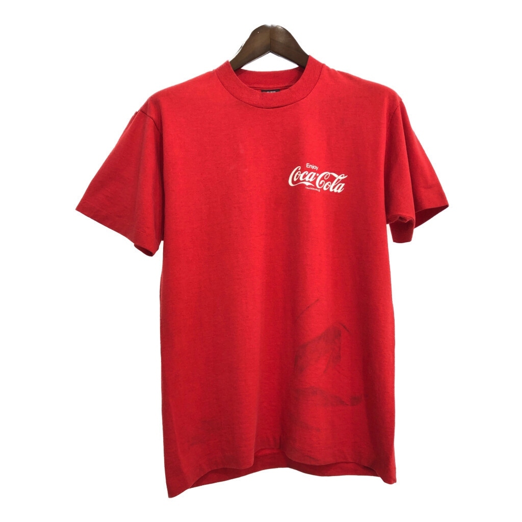 90年代 USA製 Coka Cola コカ・コーラ 半袖Tシャツ 企業ロゴ レッド(メンズ L)中古 古着 T9431拍卖