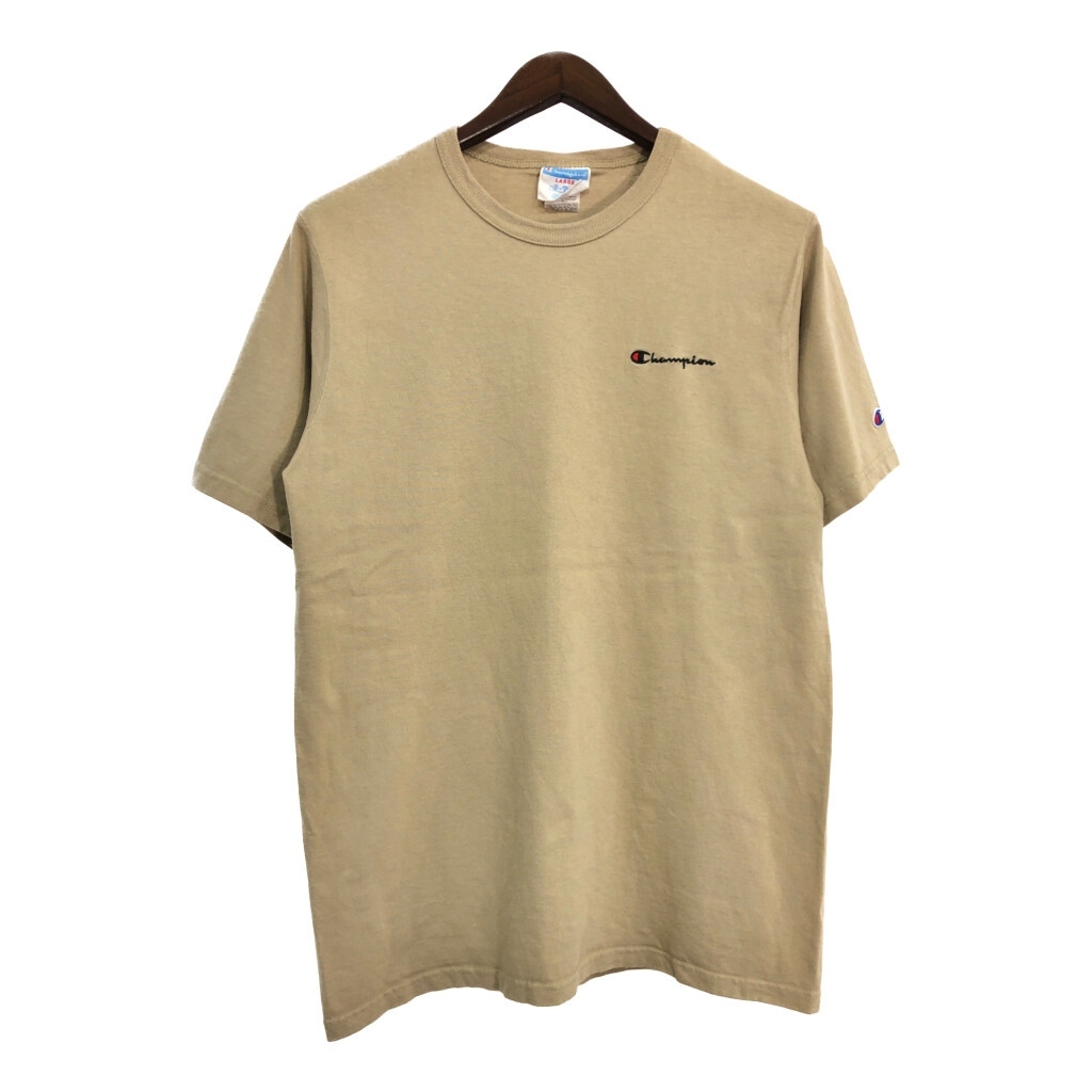 Champion チャンピオン ワンポイントロゴ 半袖Tシャツ ベージュ(メンズ LARGE)中古 古着 T9433拍卖