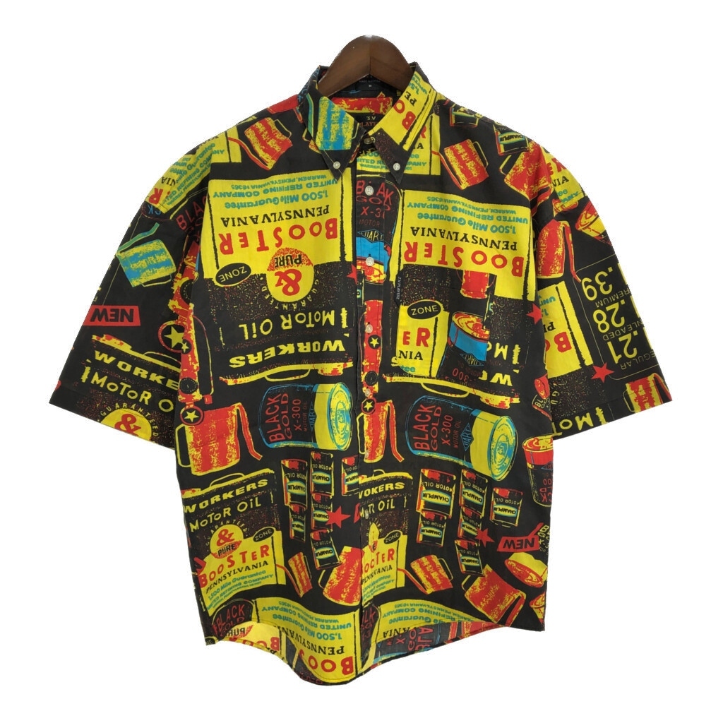 90年代 J.V.PLAYERZ ボタンダウン 半袖シャツ 総柄 ブラック(メンズ M)中古 古着 T9675拍卖
