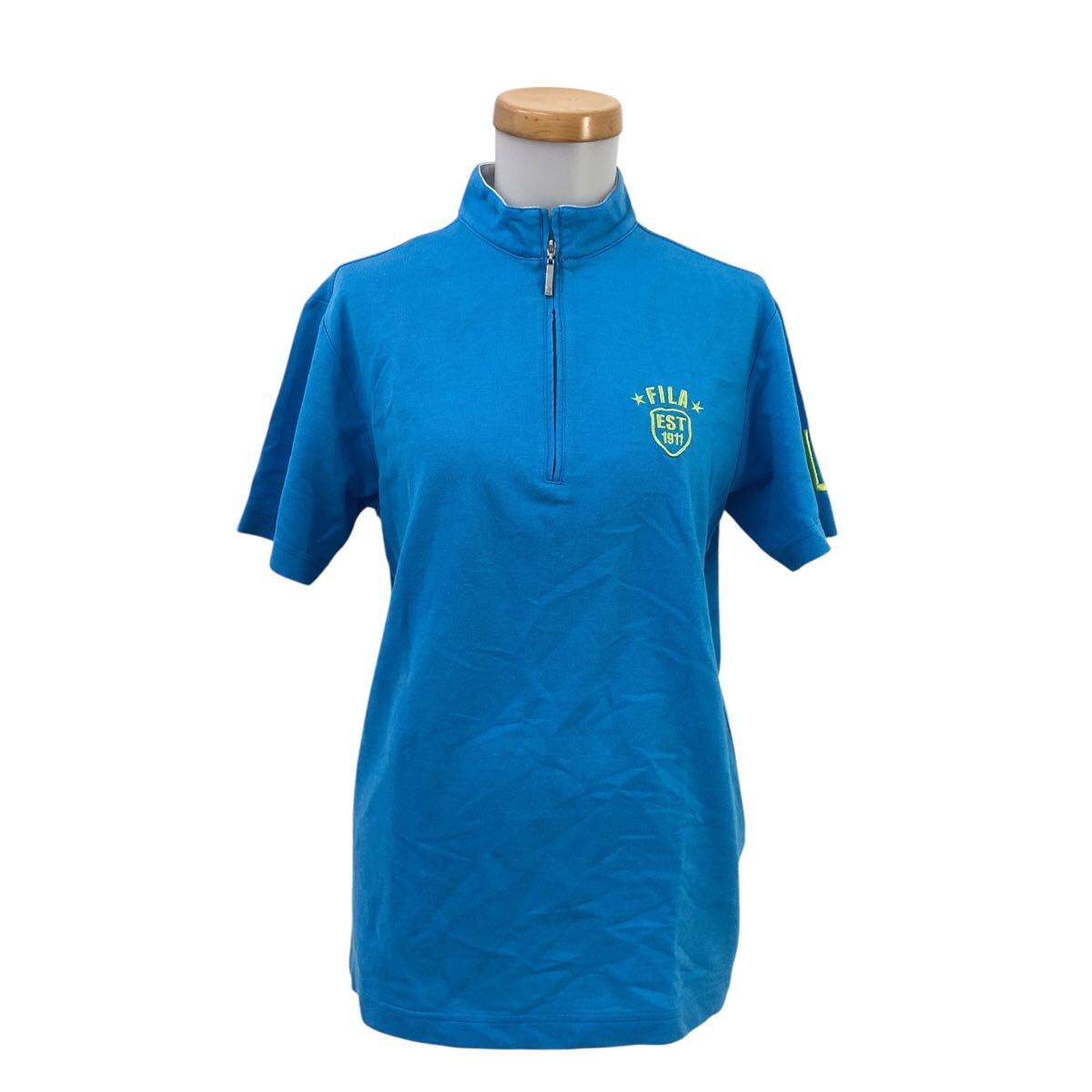 Nm299-58 FILA GOLF フィラ ゴルフ ハーフジップ 半袖 Tシャツ シャツ カットソー トップス ゴルフウェア ブルー系 レディース M拍卖