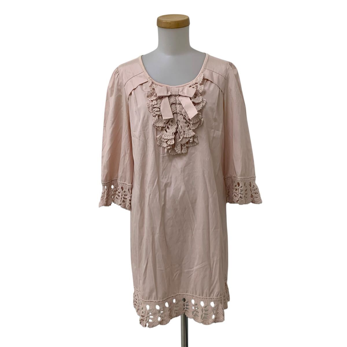 B450-59 TO BE CHIC トゥービーシック チュニック ワンピース ワンピ 七分袖 かぎ針 レース デザイン ピンク レディース 40拍卖