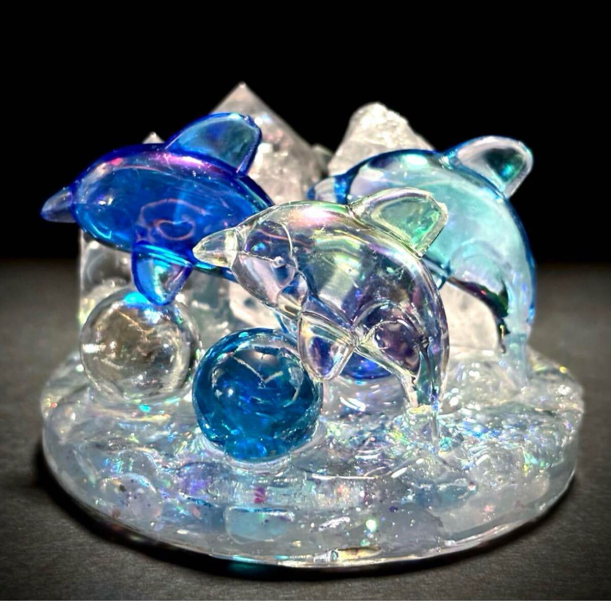 ◇イルカとキラキラ海◇オルゴナイト◇オブジェ◇アクアマリン◇水晶◇拍卖